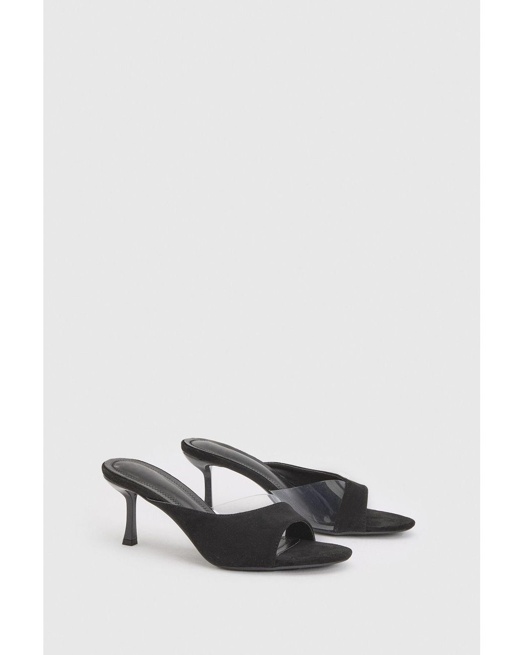Boohoo Black Faux Suede Clear Asymmetric Detail Stiletto Heeled Mules