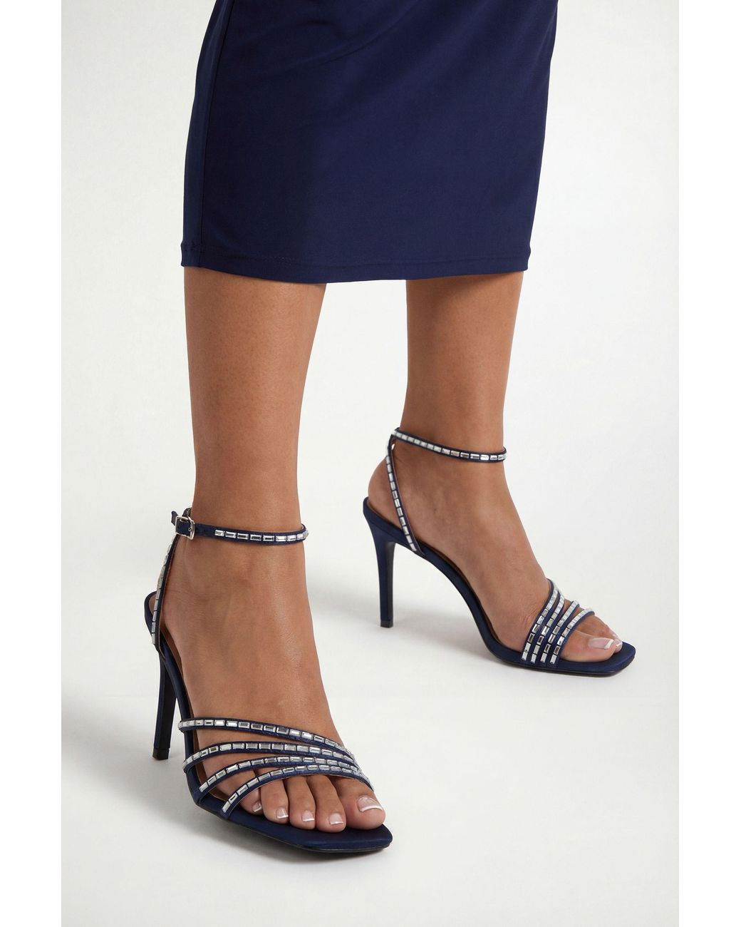 Wallis Blue Sophie Satin Embellished High Stiletto Heeled Sandals