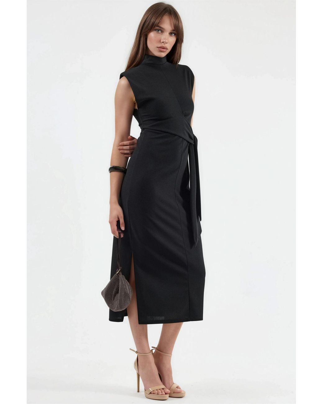 Busem Black Midi Dress With Tie Detail