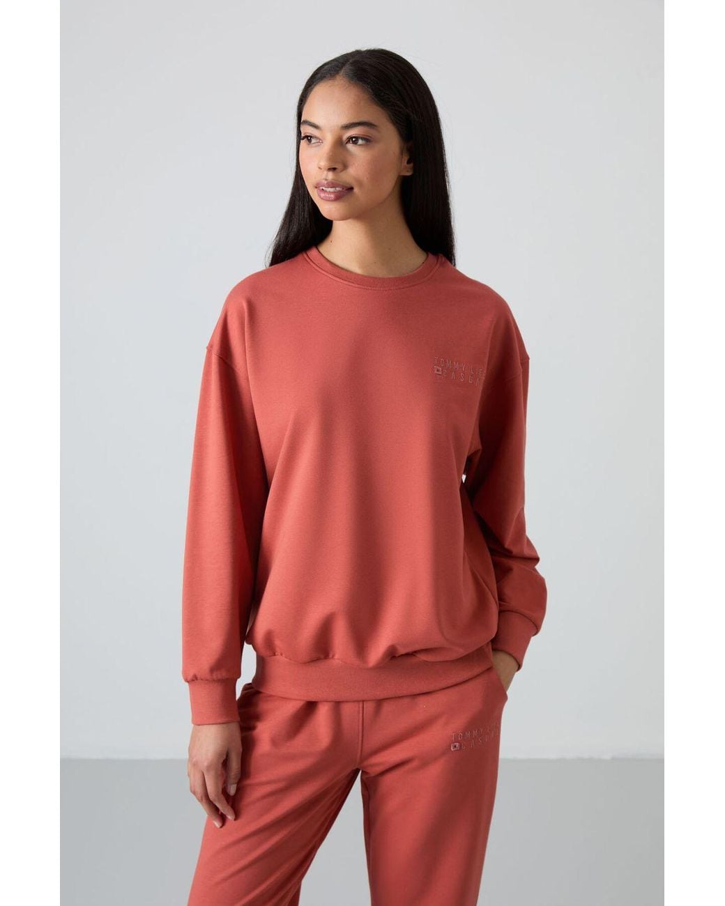 TOMMY LIFE Red Oversized Sweatshirt And Elastic Hem Pants Set