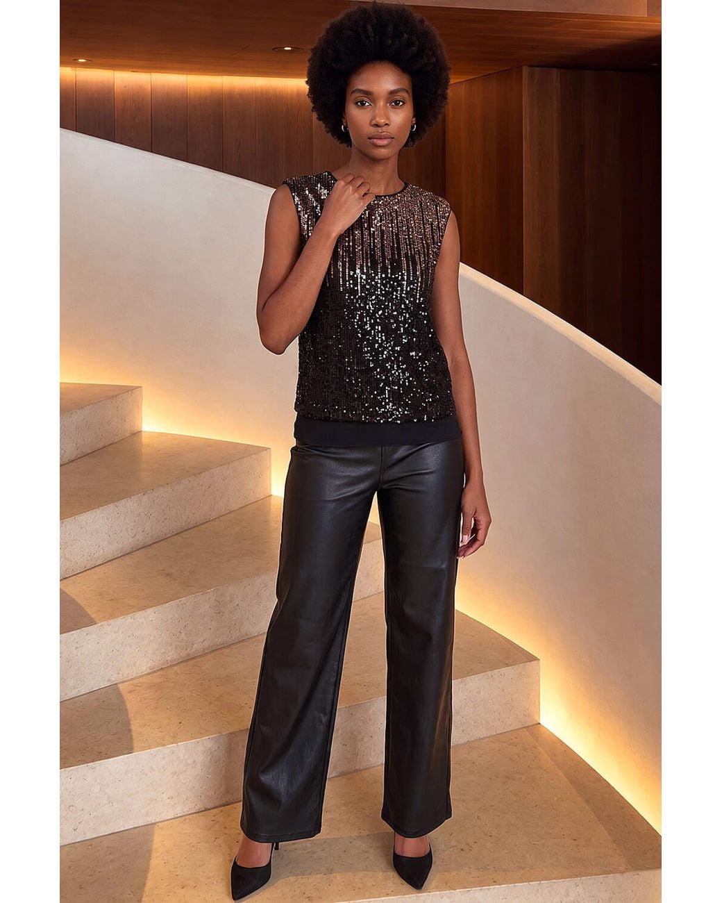 Roman Black Ombre Sequin Bow Back Top