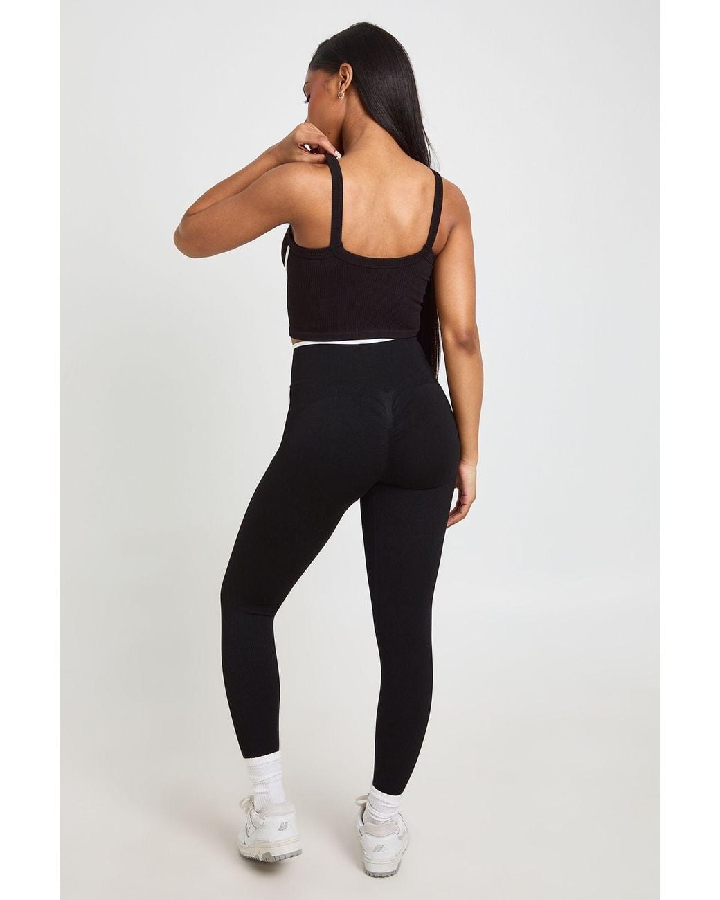 Boohoo Blue Contour Ribbed Seamless Contrast Bum Scrunch Wrap Active Leggings