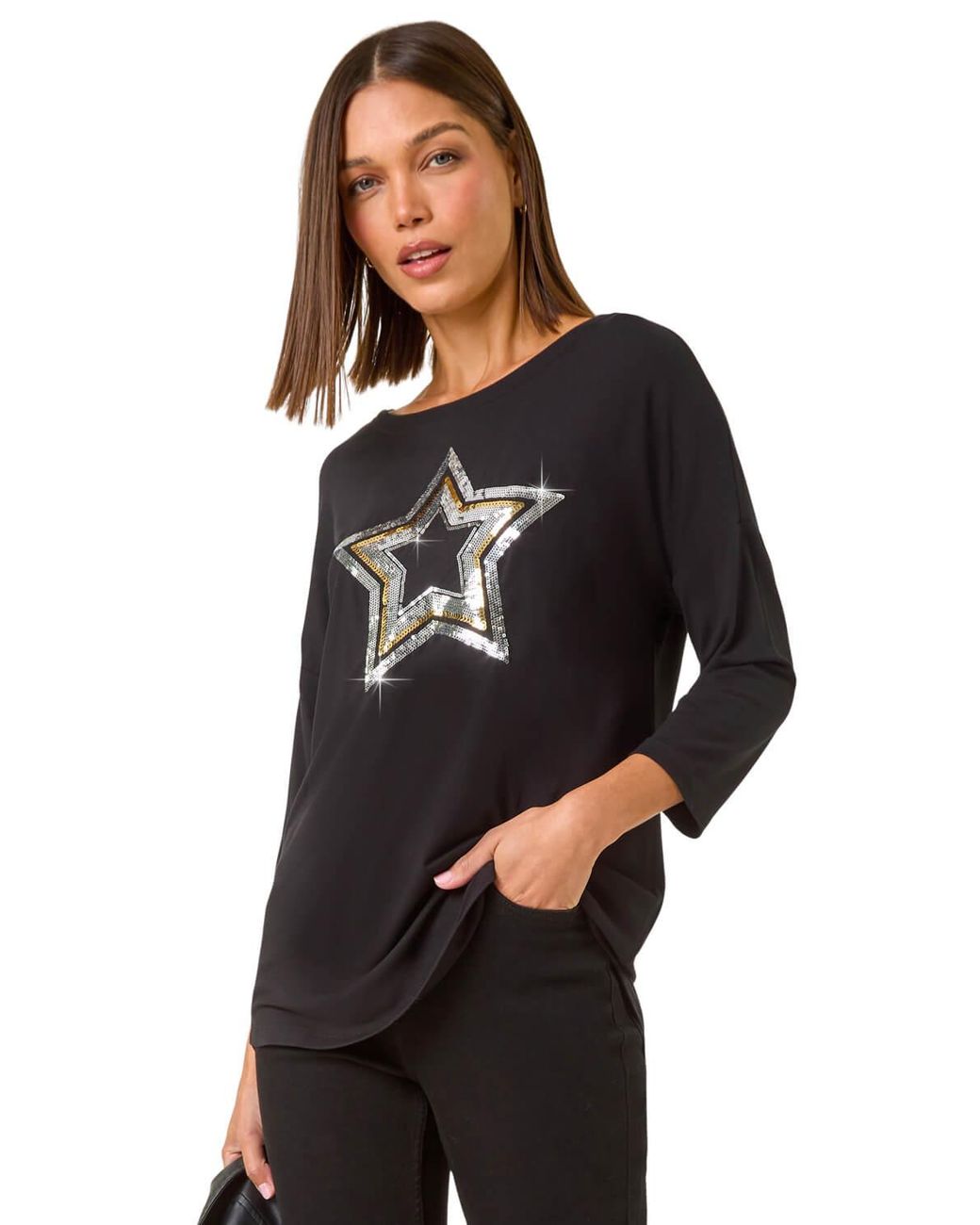 Roman Black Sequin Star Top