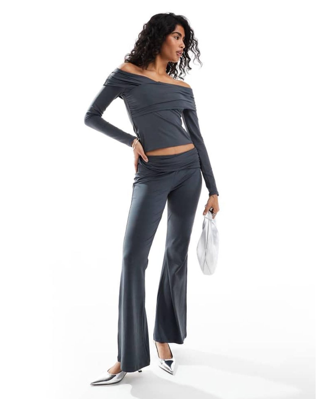 ASOS Blue Fold Over Bardot Top Co Ord