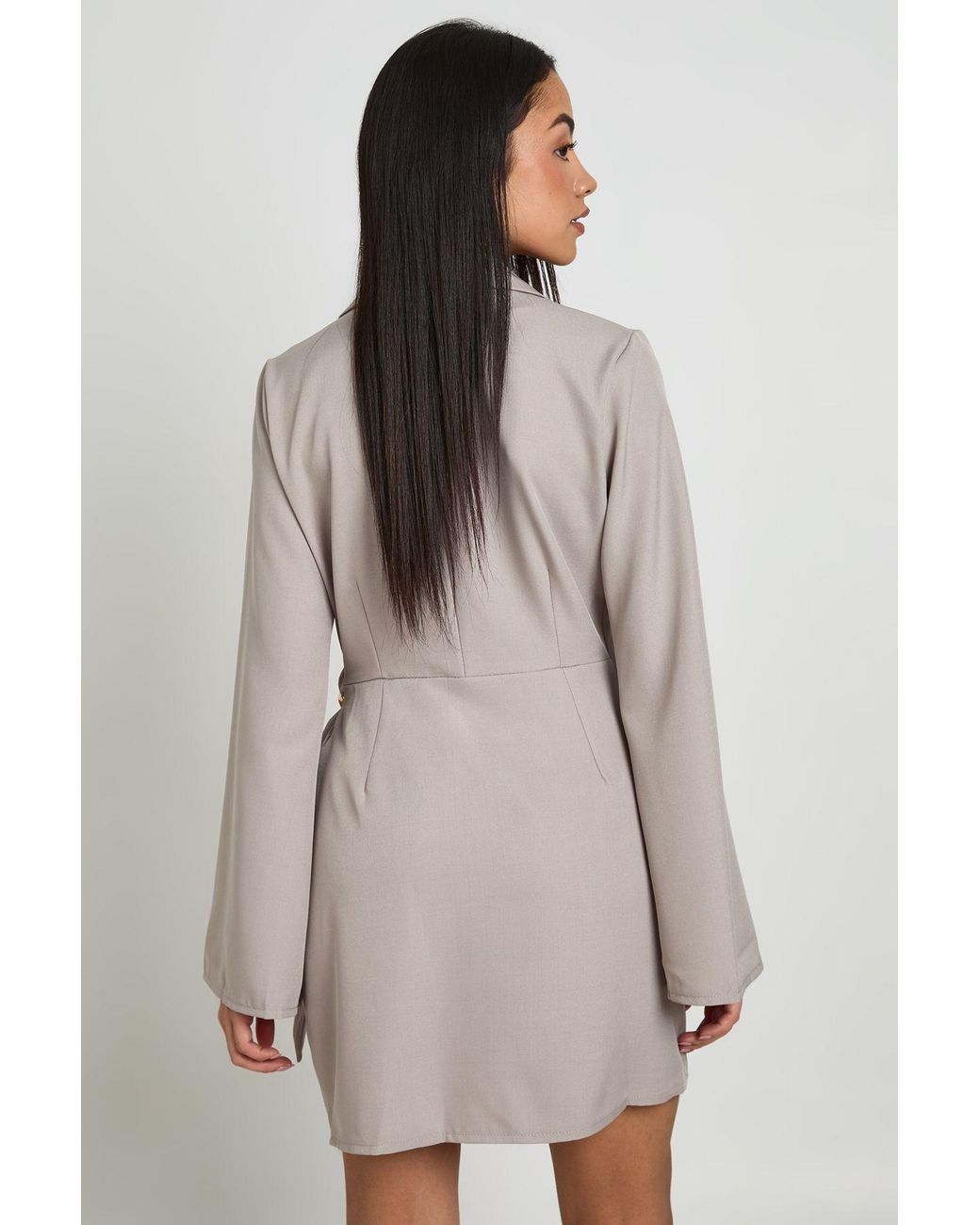 Boohoo Multicolor Linen Look Trim Tie Side Blazer Dress