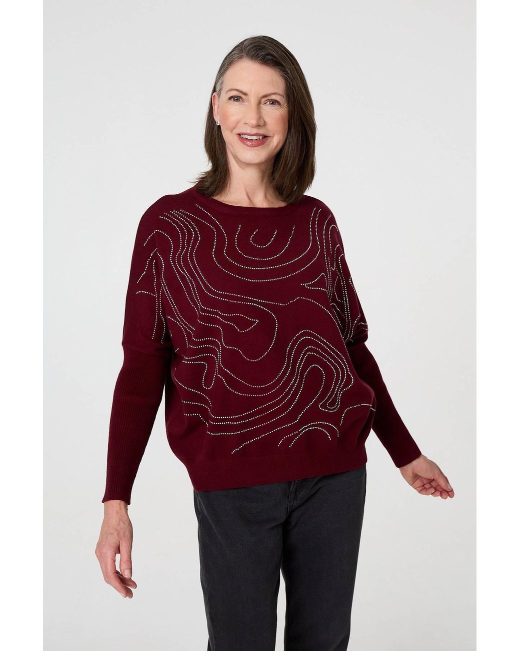Izabel London Red Diamante Detail Batwing Sleeve Jumper