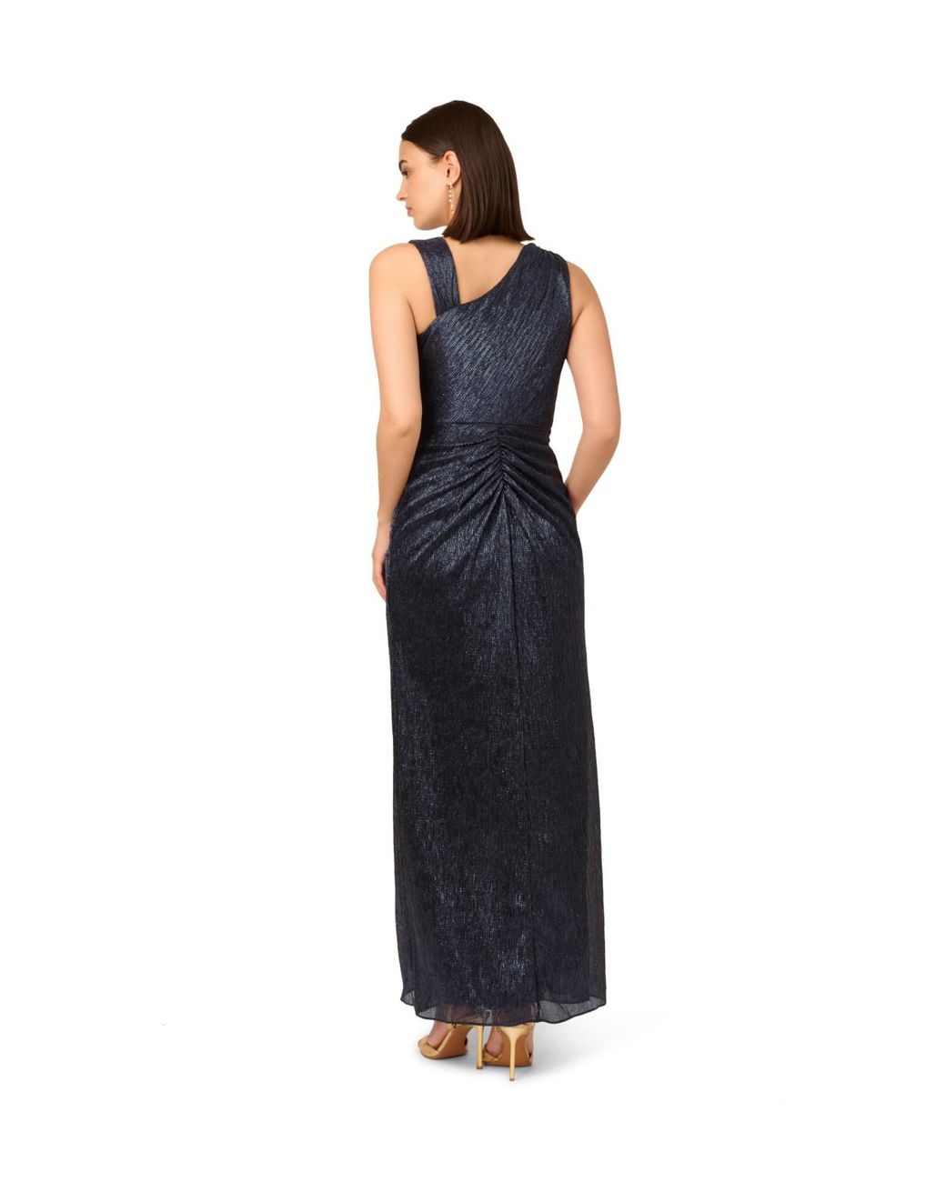 Adrianna Papell Blue Metallic Foil Long Dress