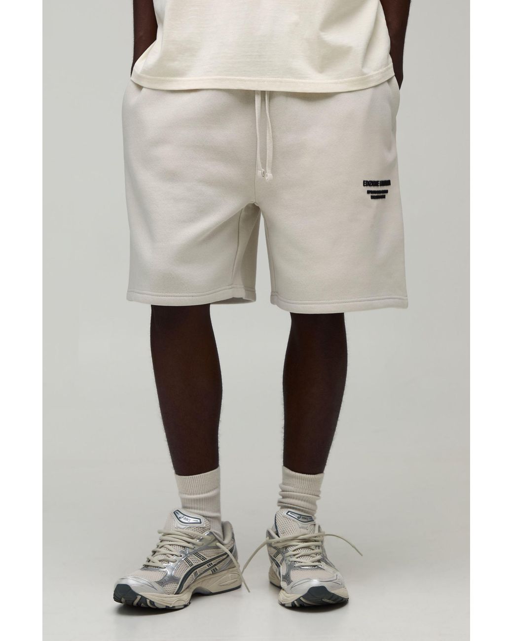 BoohooMAN Natural Regular Fit High Build Printed Jersey Short for men