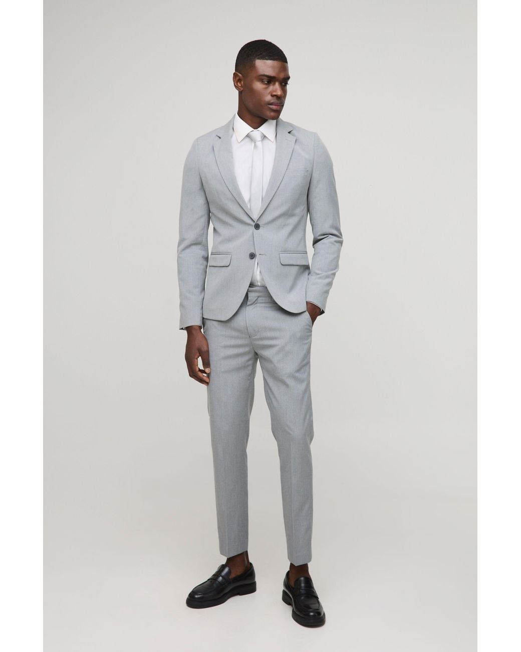 Boohoo Gray Super Skinny Single Breasted Suit Jacket