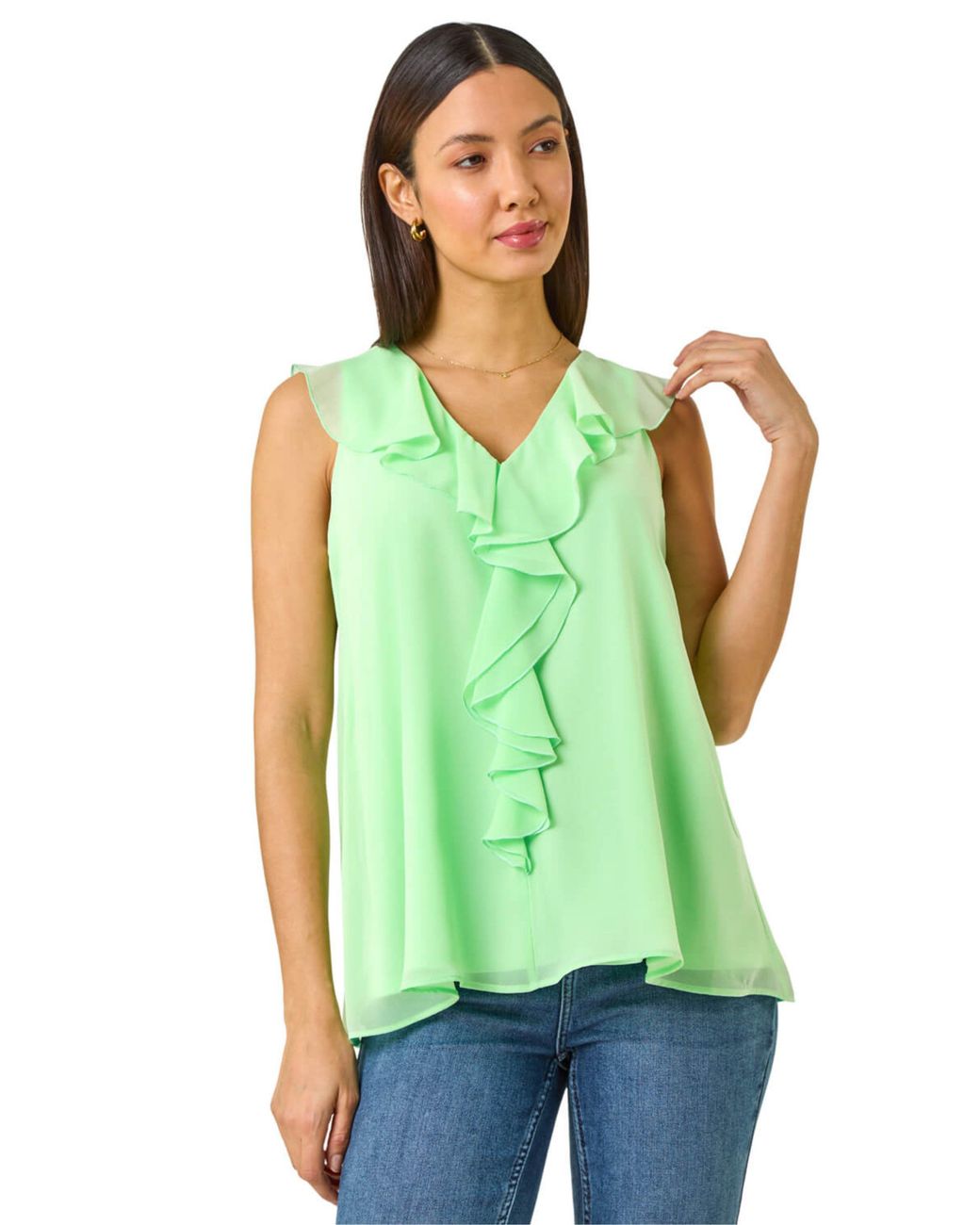 Roman Green Chiffon Ruffle Vest Top