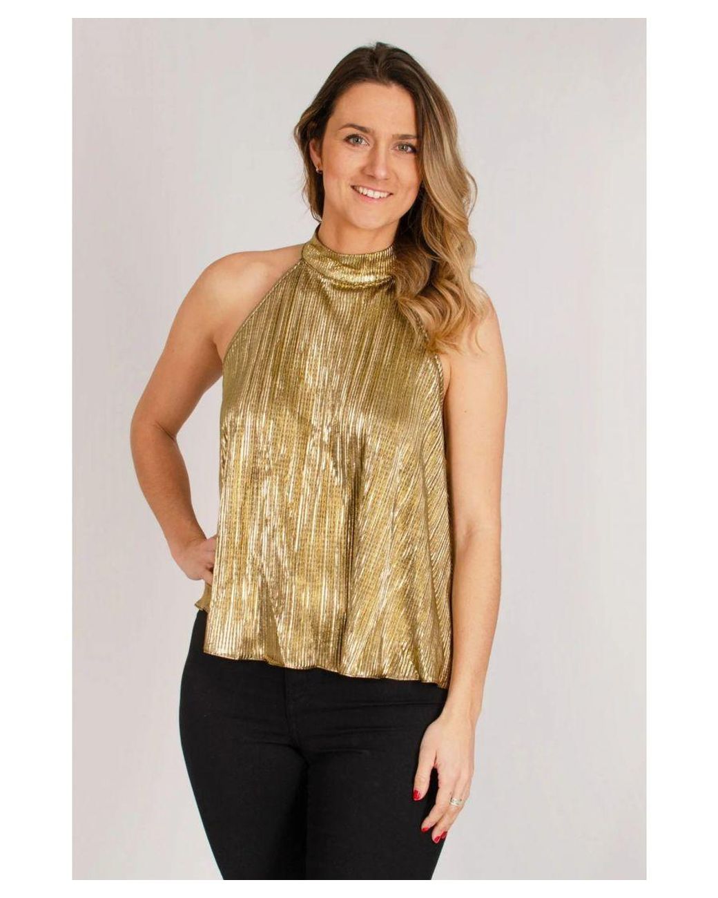 Secret Label Natural Plisse Pleat Halterneck Swing Top
