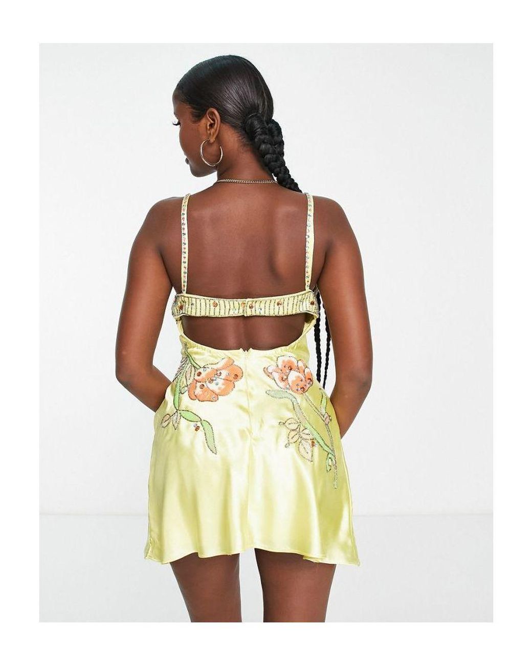 ASOS Design Bias Cut Mini Satin Dress With Floral Embellishment- Yellow in White | Lyst UK ASOS Design Bias Cut Mini Satin Dress With Floral Embellishment- Yellow in White | Lyst UK