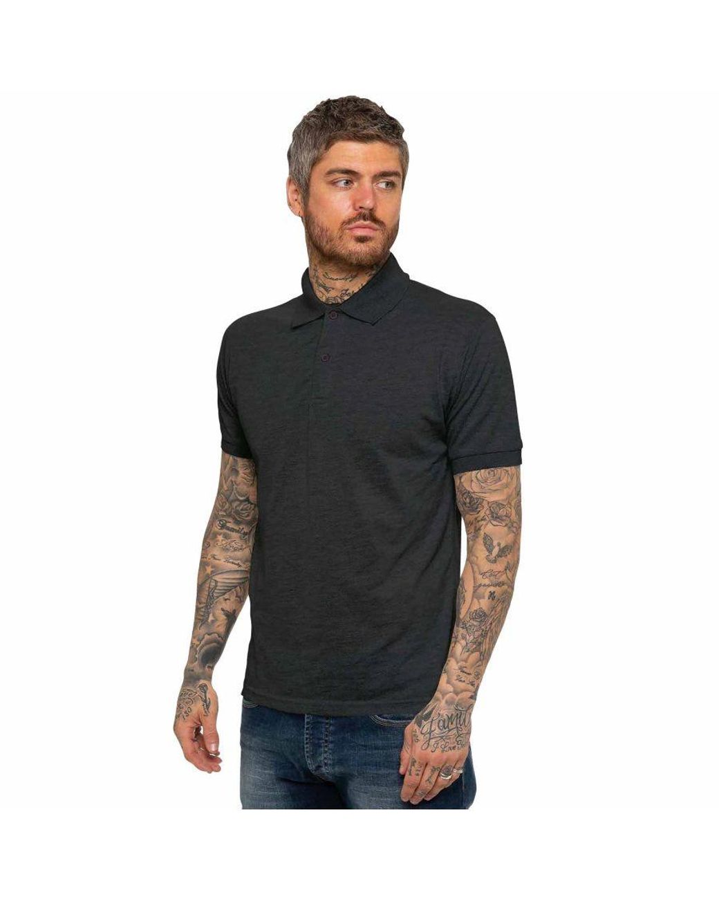 Kruze By Enzo Black Short Sleeve Polo Shirts for men