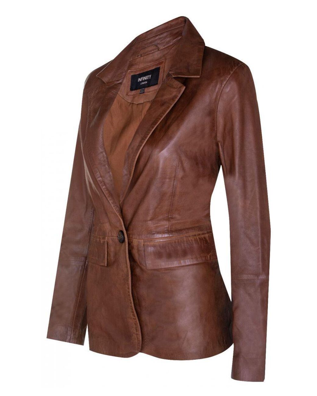 Infinity Leather Brown One Button Blazer Jacket-Newhaven