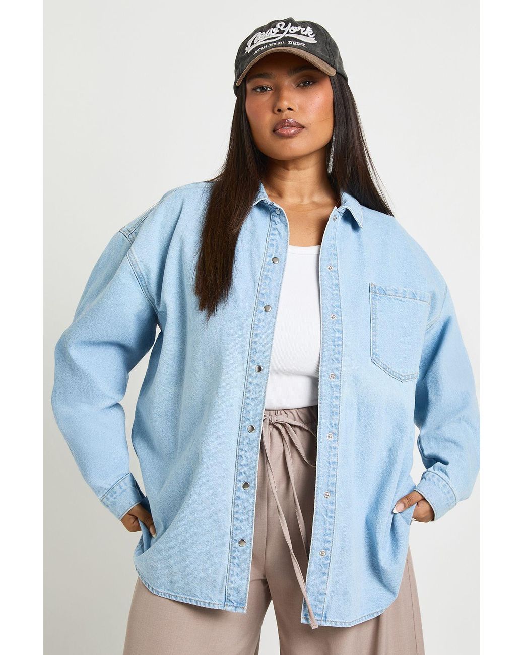 Boohoo Blue Plus Oversized Denim Shirt