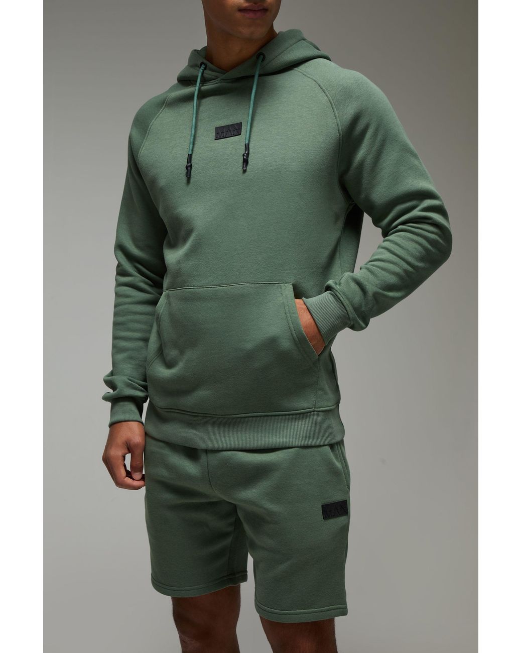 BoohooMAN Green Active Regular Fit Hoodie & Short Tracksuit for men