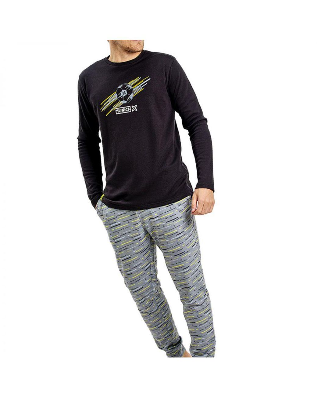 Munich Black Long Sleeve Winter Pajamas Mudp0451 for men