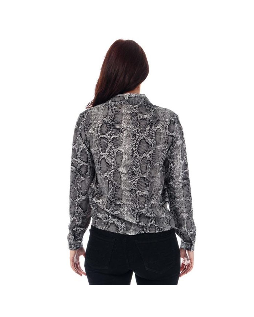 Brave Soul Gray Snake Print Tie Front Blouse