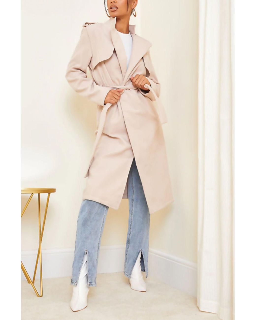 Femme Luxe Blue Waterfall Belted Longline Coat