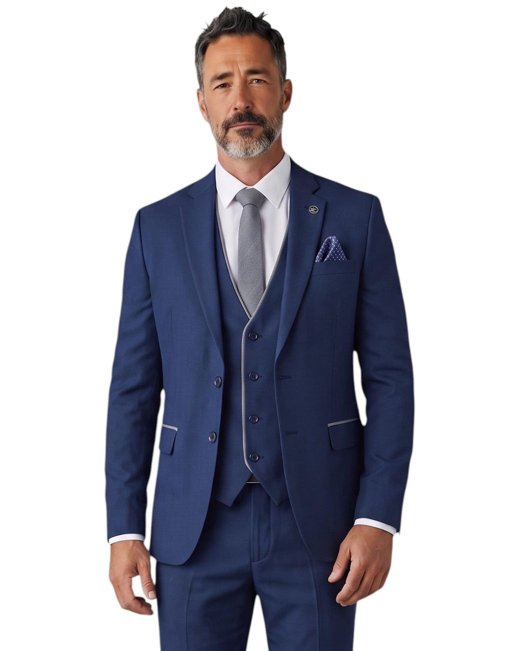 TruClothing Blue Formal 3 Piece Tailored Fit Plain Suit for men