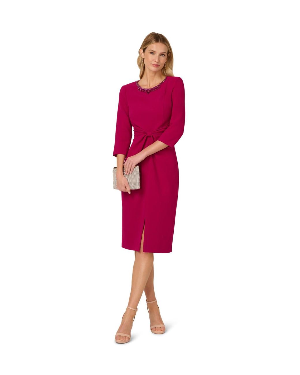 Adrianna Papell Red Beaded Midi Dress