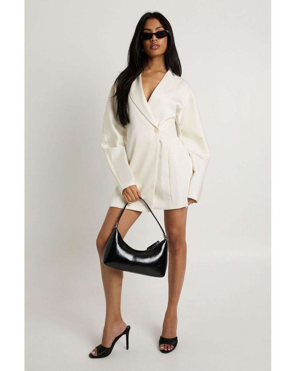 Boohoo Natural Cinched Waist Barrell Sleeve Blazer Dress
