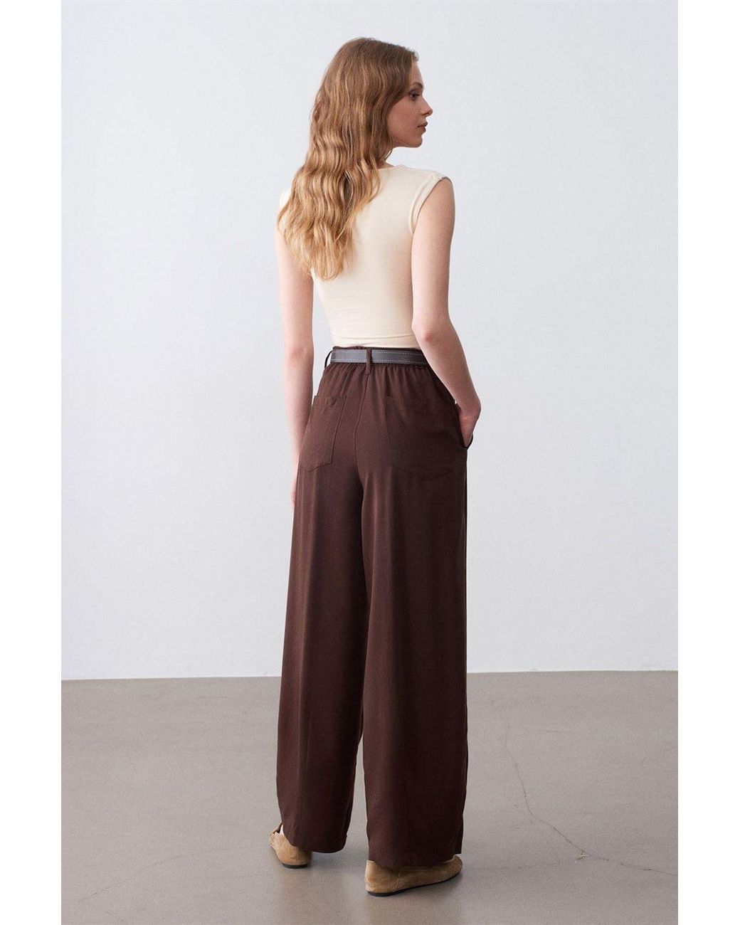 Dilvin Brown Pleated Wide-Leg Trousers