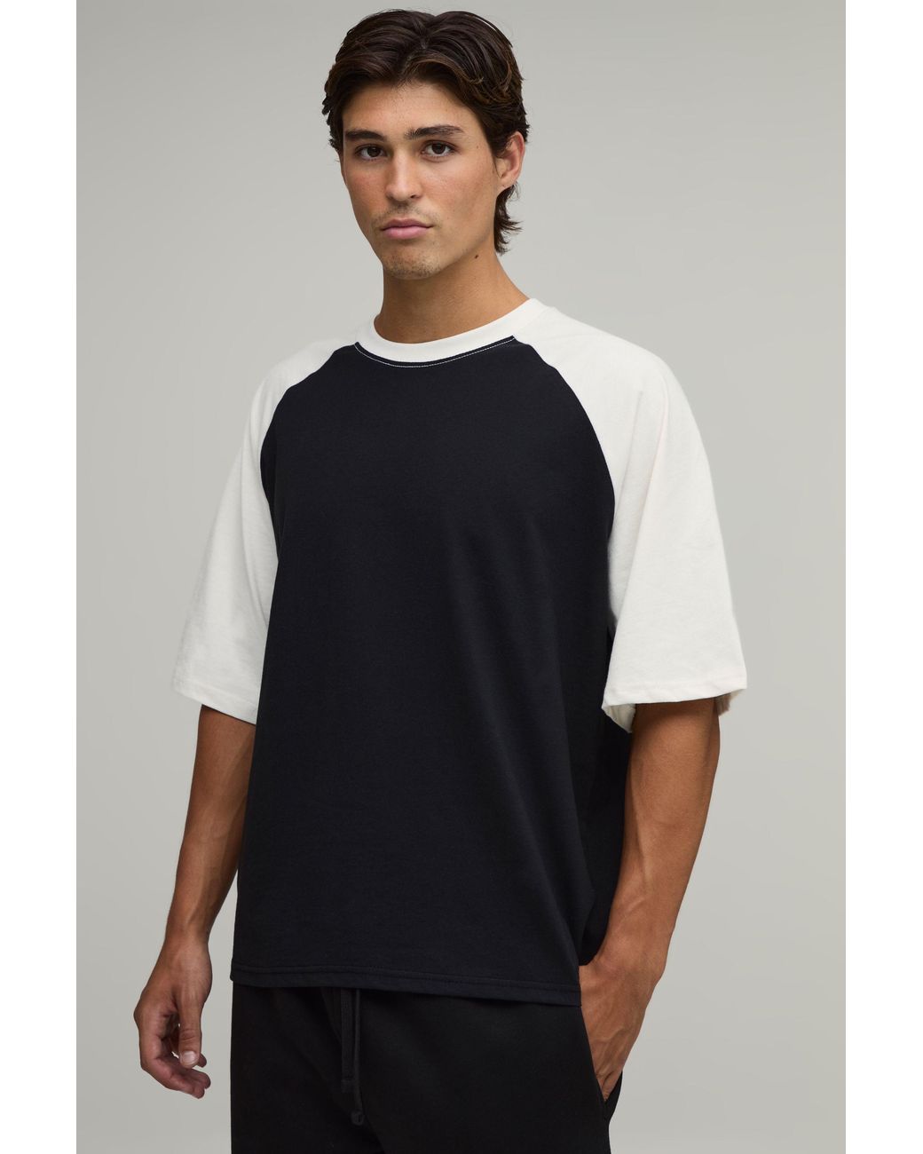 BoohooMAN Blue Essential Oversized Fit Raglan T-Shirt for men
