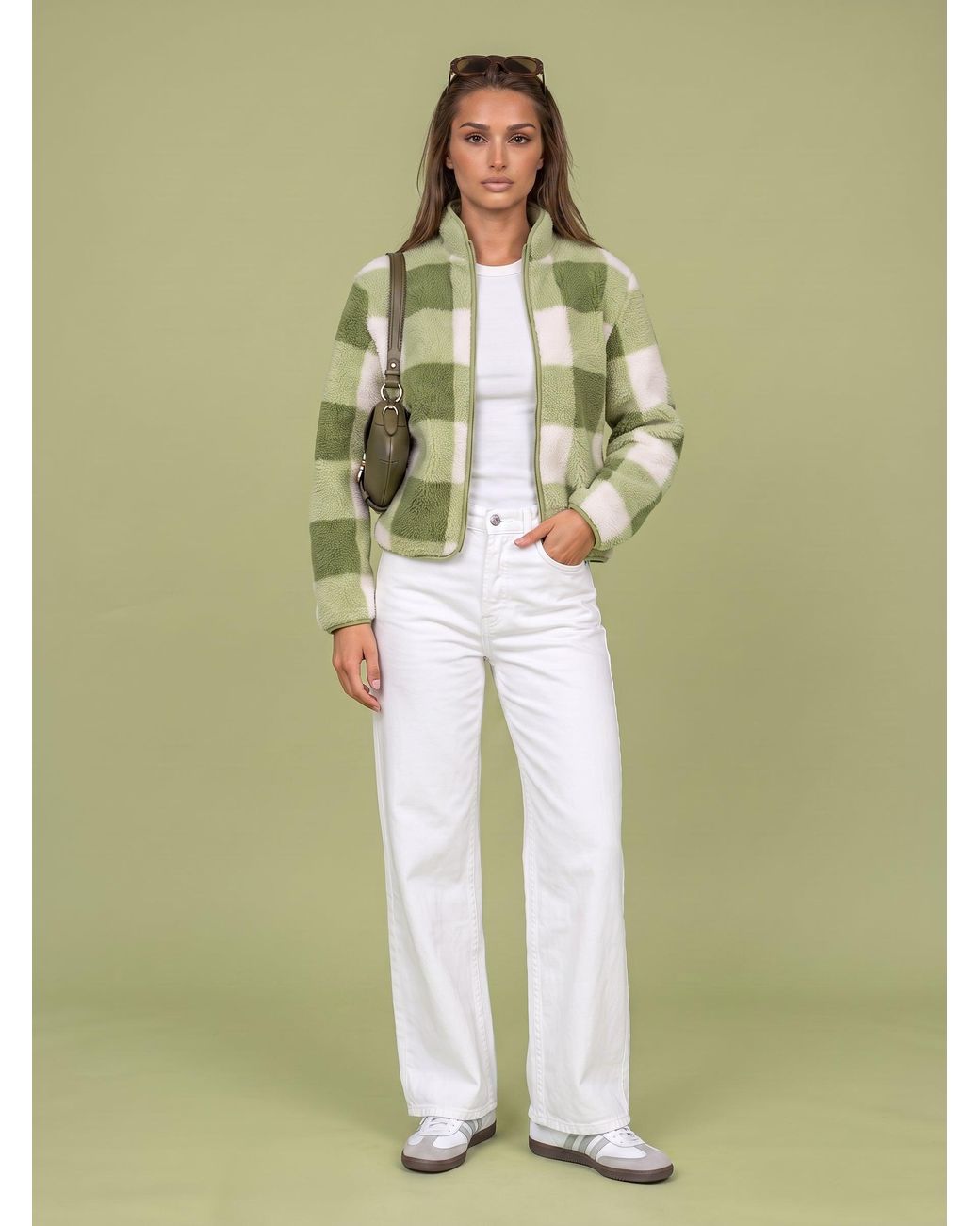 Urban Bliss Green Matcha Check Fleece Jacket