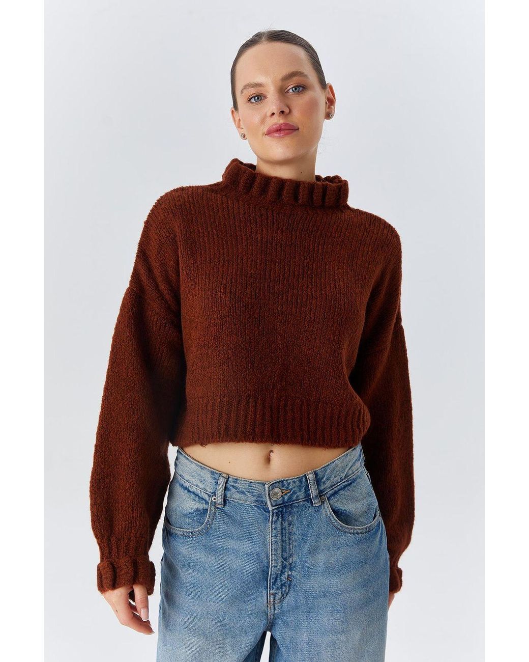 MixRay Thick Turtleneck Textured Crop Sweater