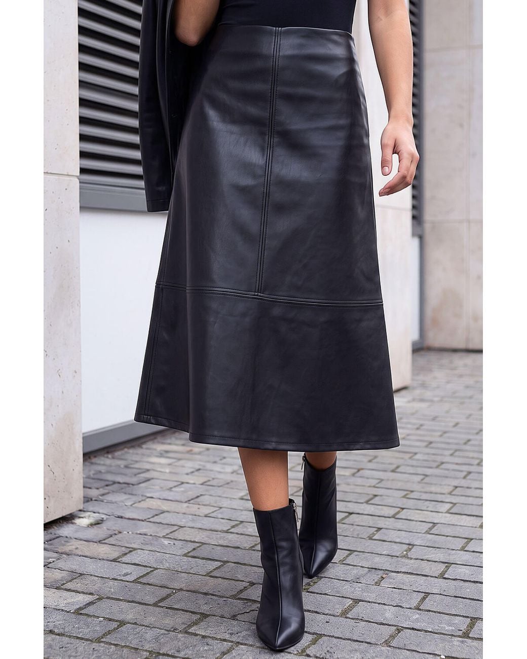 Roman Blue Petite A-Line Faux Leather Skirt