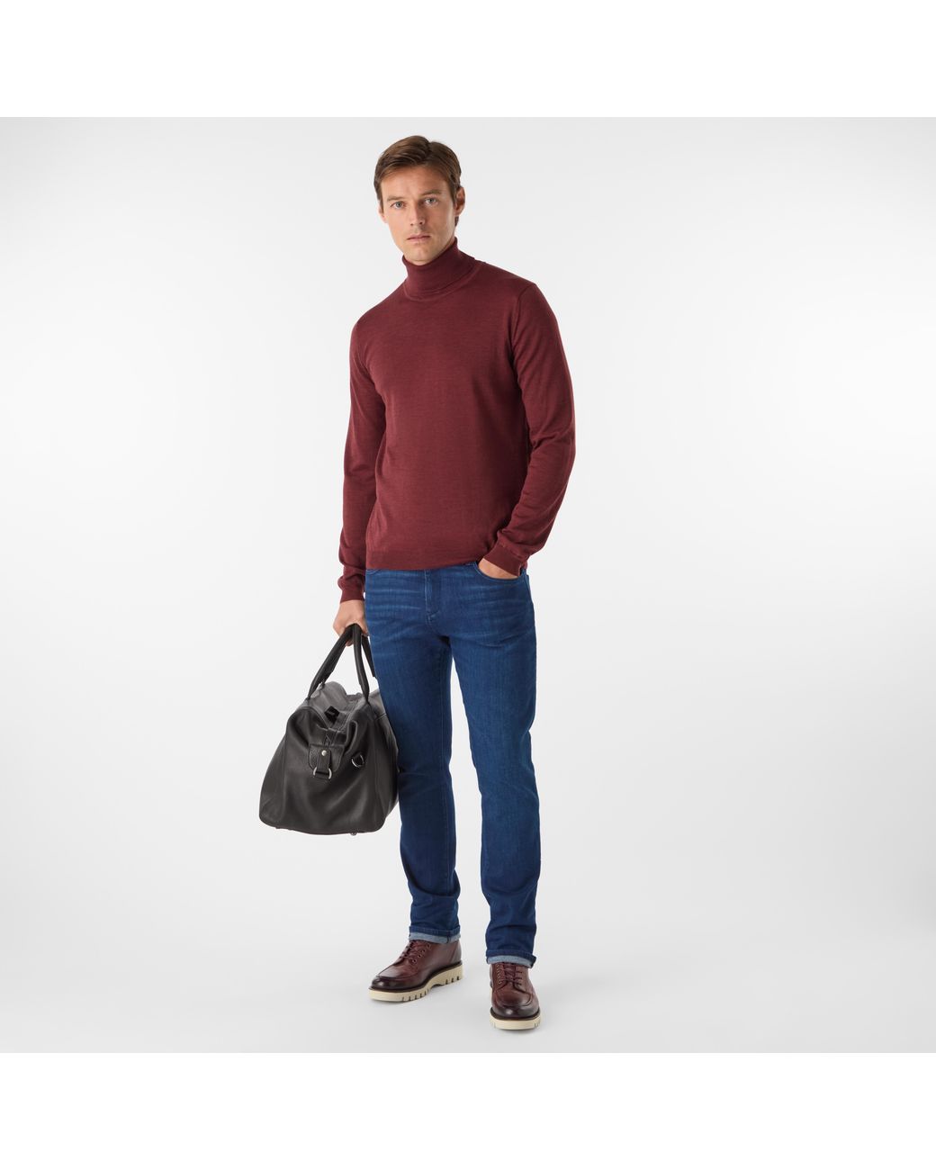 Oliver Sweeney Red Merino Wool Roll Neck Jumper for men