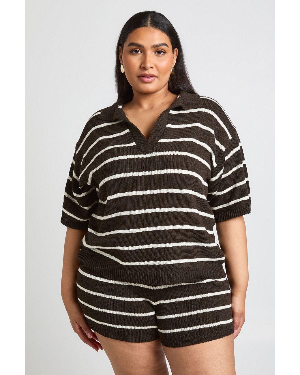 Boohoo Black Plus Knit Stripe Oversized Beach Top