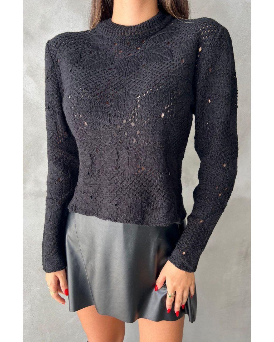 Hiccup Gray Crew Neck Cropped Sweater With A Lace Up Back