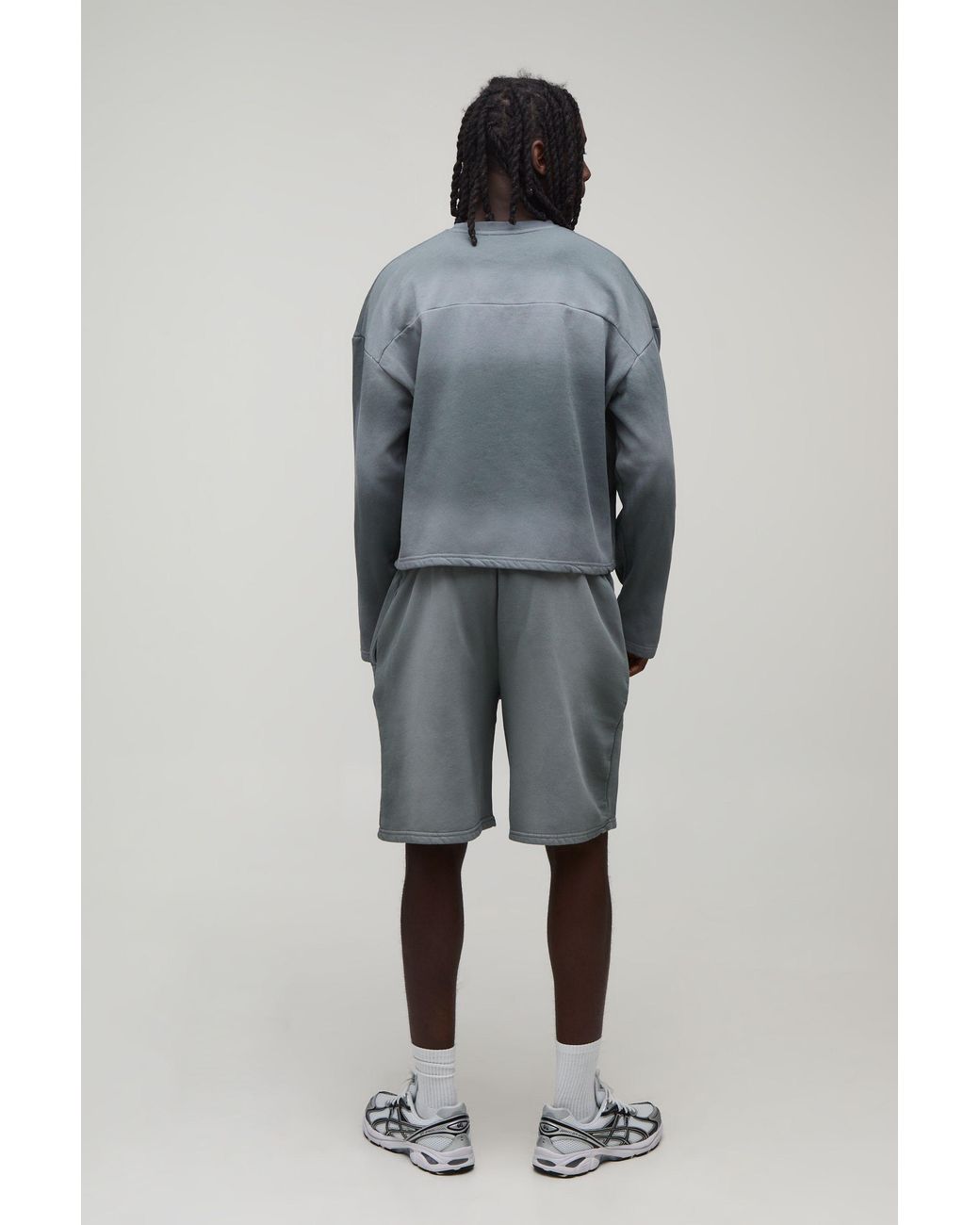 BoohooMAN Gray Shrunken Panel Wash Sweatshirt Short Tracksuit for men