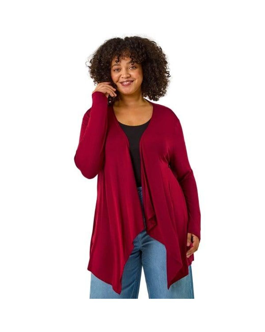 Roman Red Curve Waterfall Front Jersey Cardigan