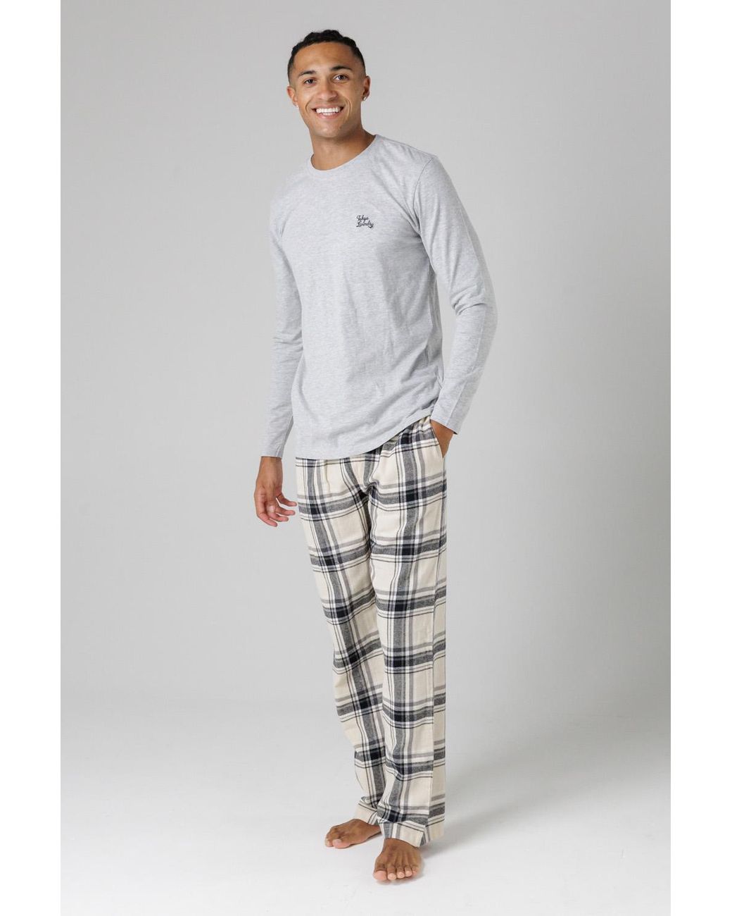 Tokyo Laundry Gray Mid Cotton Crew Neck Pyjama Set for men