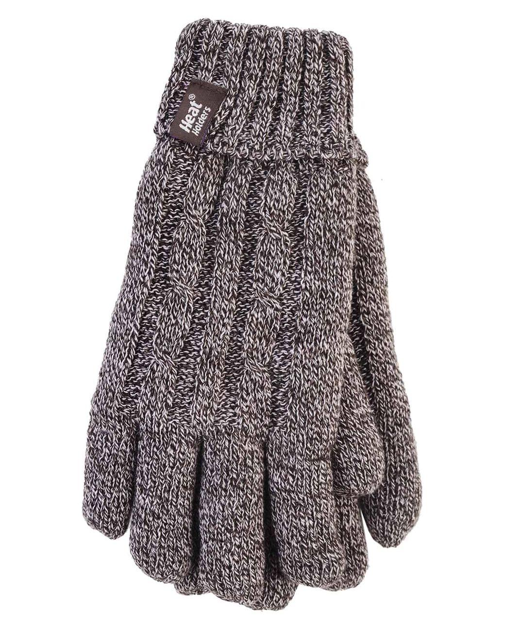 Heat Holders Gray Cable Knit 2.3 Tog Gloves For Winter