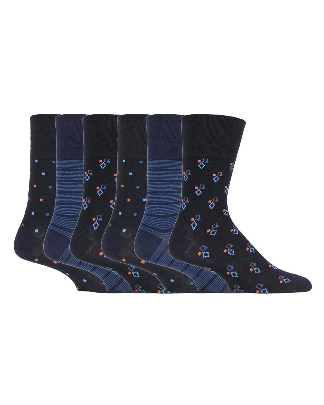 Gentle Grip Blue 6 Pairs Non Elastic Socks for men