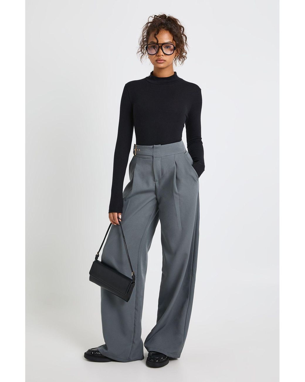 Boohoo Blue Tall Low Rise Belted Straight Leg Trousers