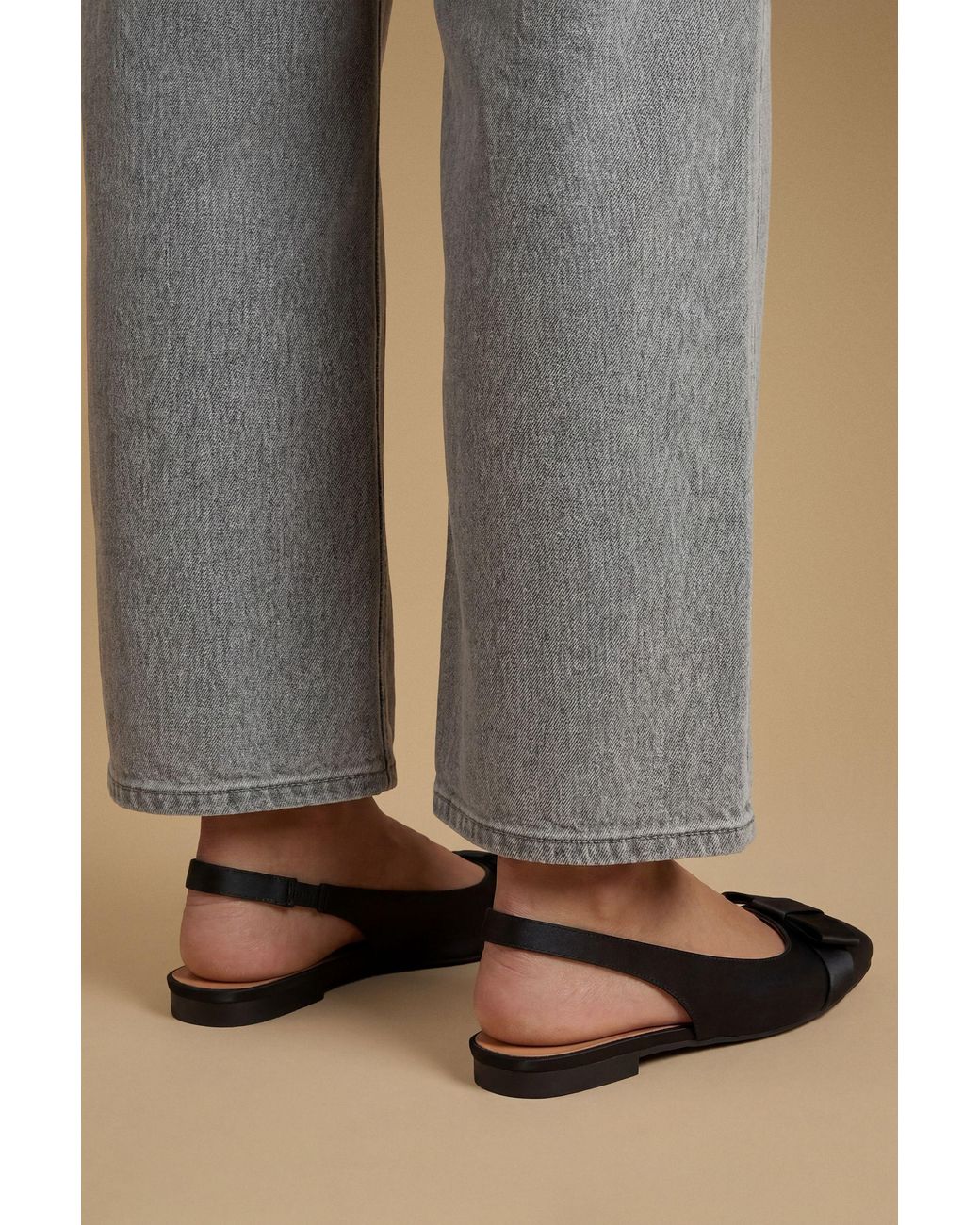 Oasis Gray Olivia Satin Bow Detail Slingback Ballet Pumps