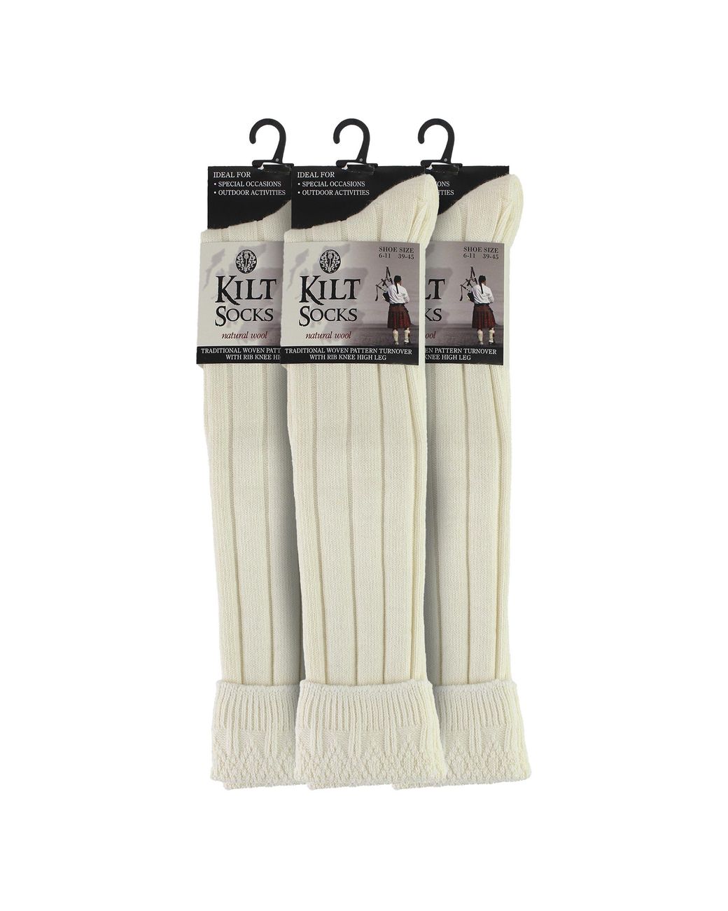 Sock Snob White 3 Pack Wool Kilt Socks for men