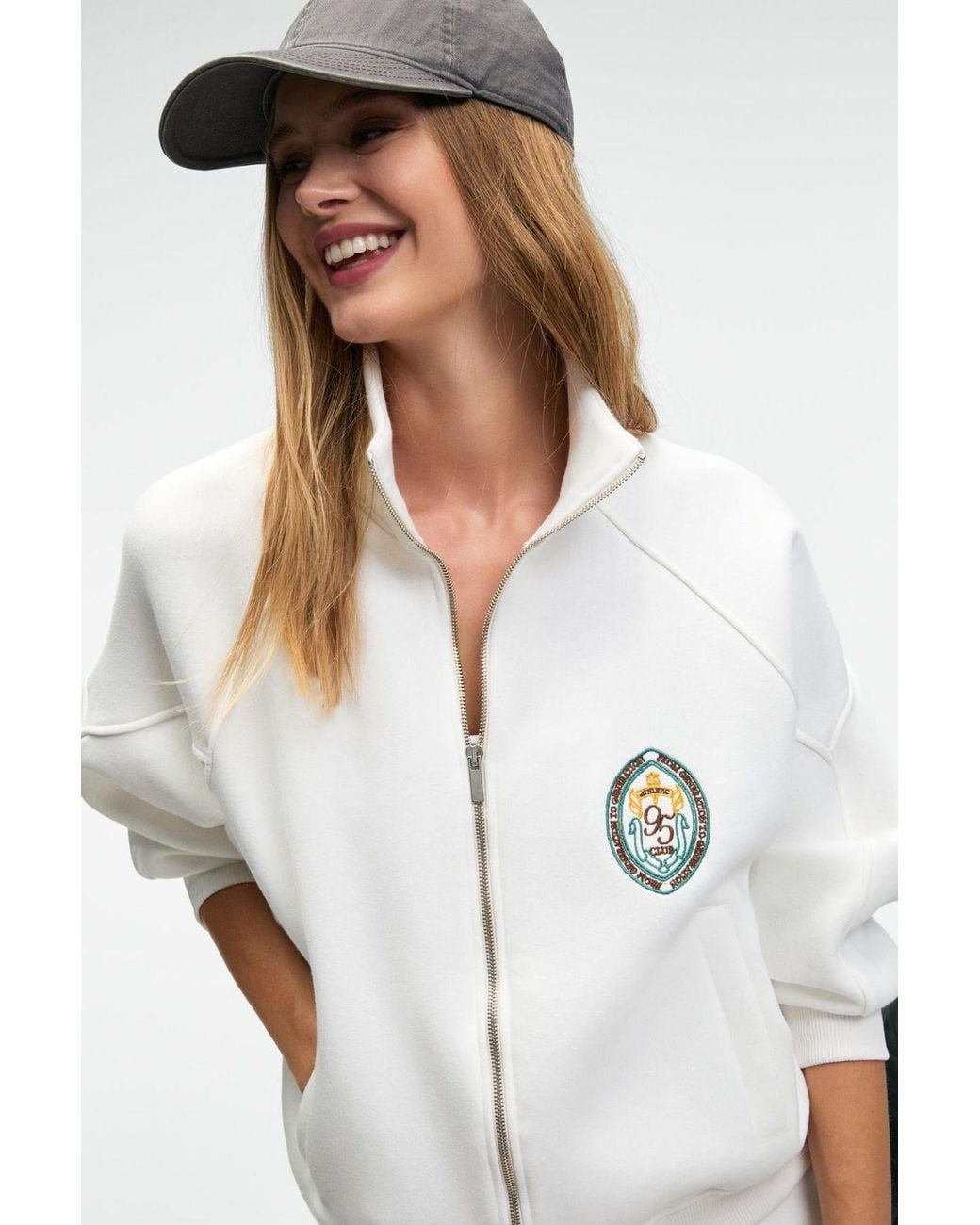 Grimelange White Half Zip Logo Sweatshirt