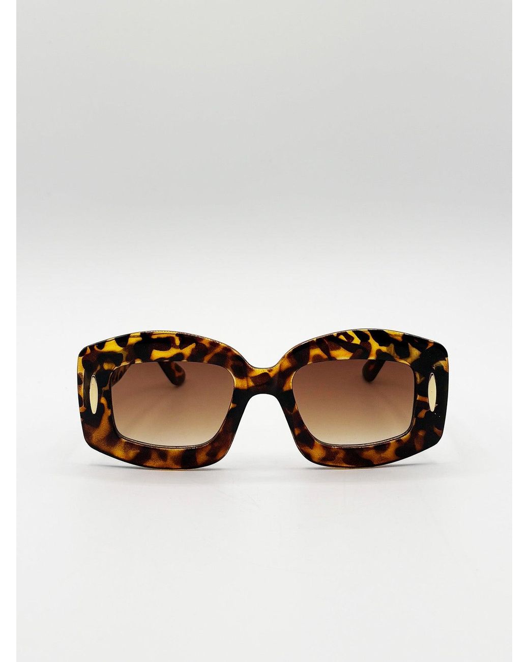 SVNX Brown Oversized Chunky Rectangle Sunglasses