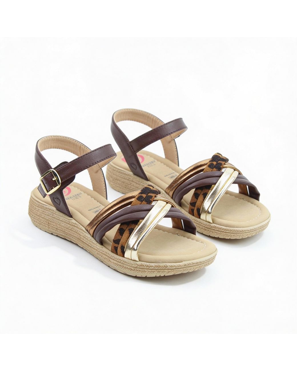 Heavenly Feet Brown Symphony Ankle Strap Sandals Chocolate/Leopard
