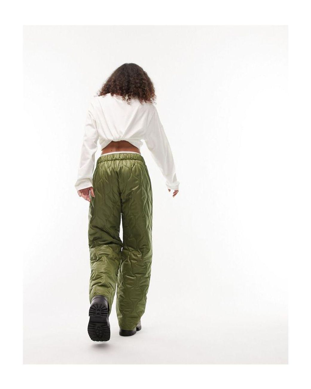 TOPSHOP Quilted Puffer Straight Leg Trouser in Green Lyst UK