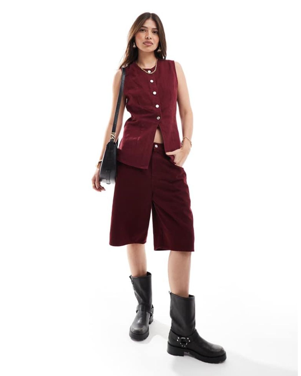 ASOS Red Denim Split Front Waistcoat