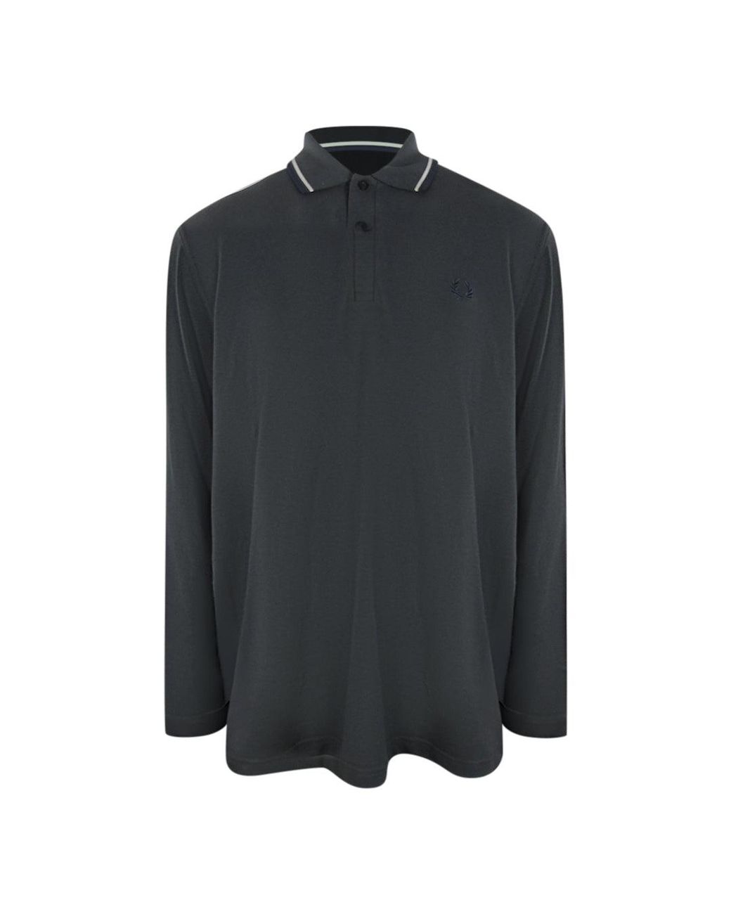 Fred Perry Black Twin Tipped Collar Gunmetal Long Sleeve Polo Shirt Cotton for men