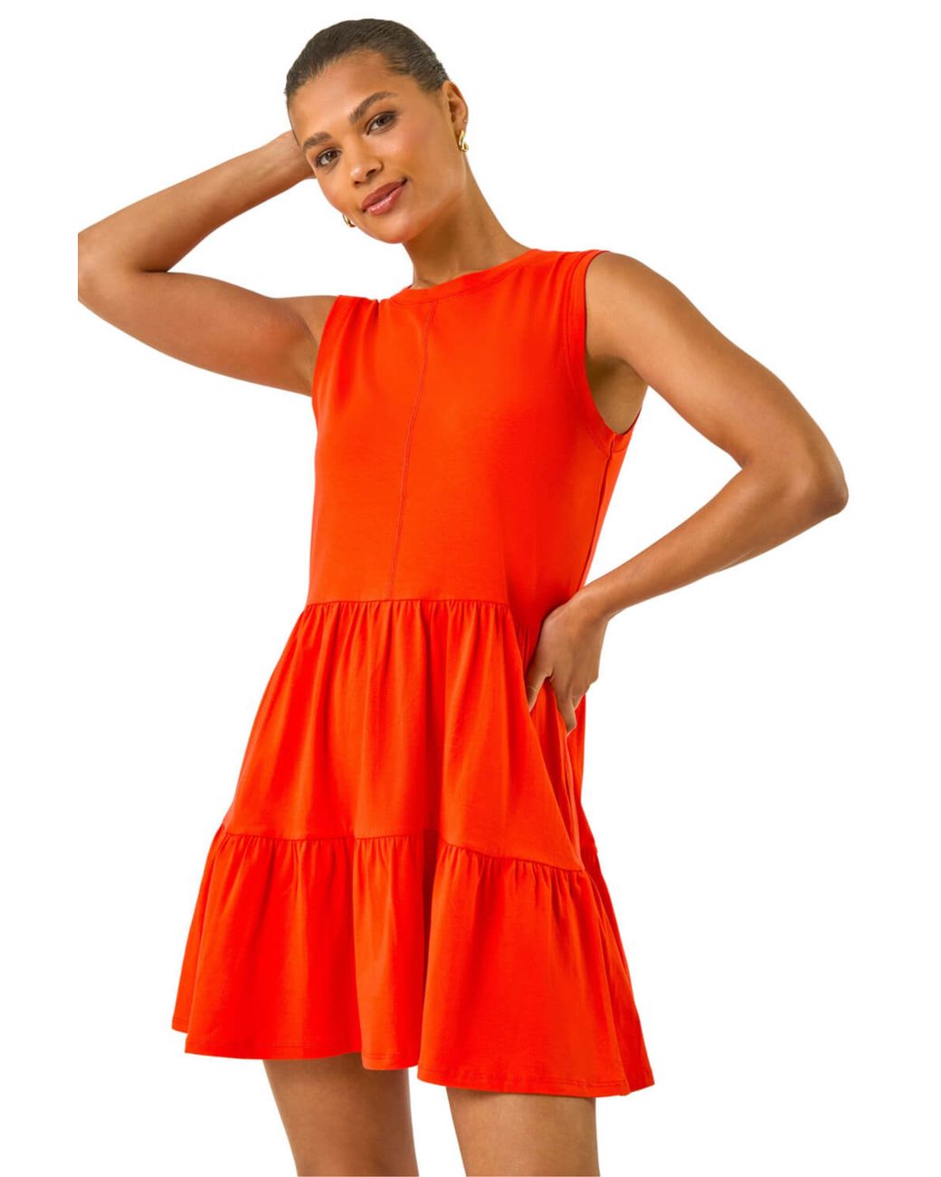 Roman Cotton Tiered Stretch Dress