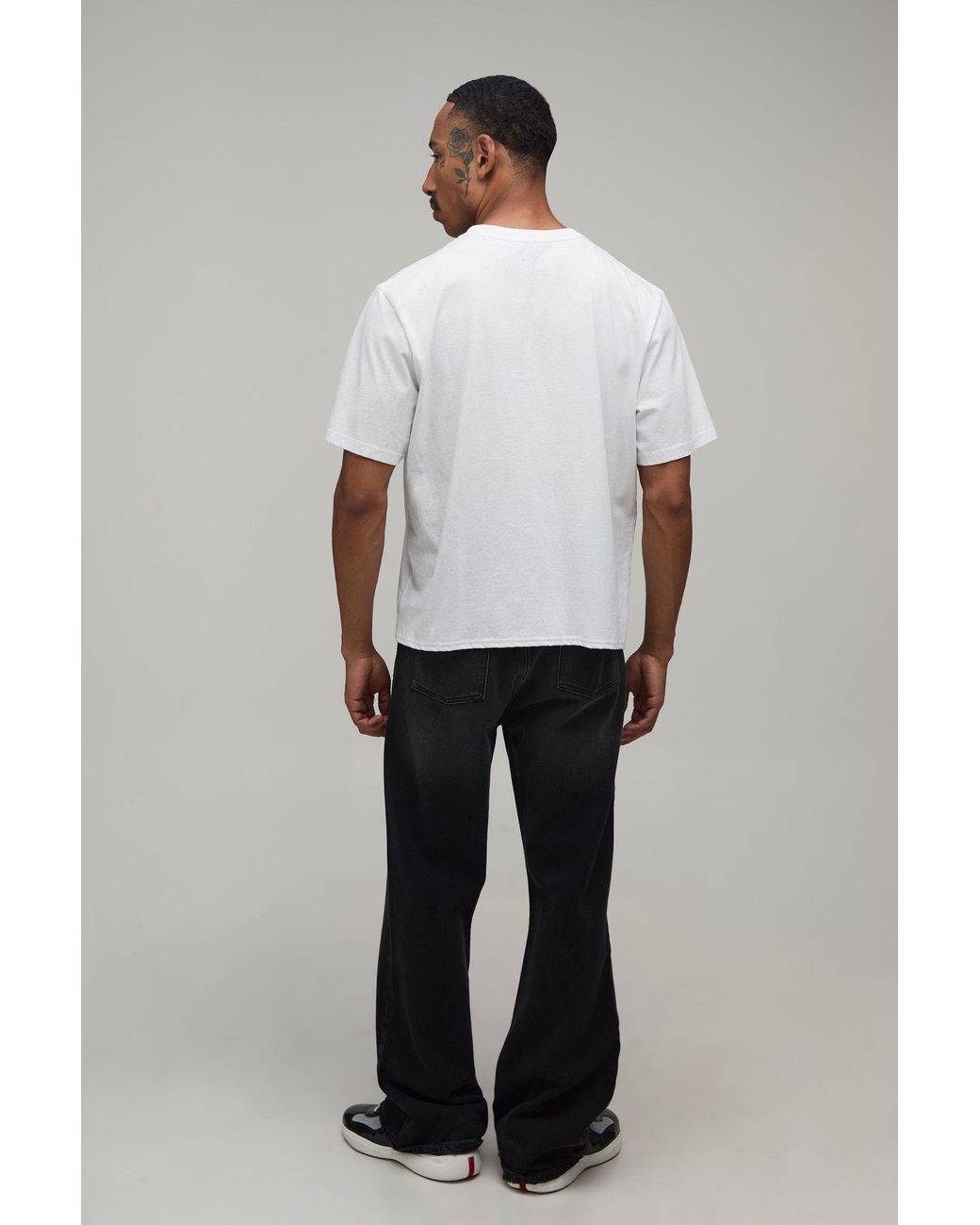 BoohooMAN White Oversized Boxy Grunge Print Dirty Washed T-Shirt for men